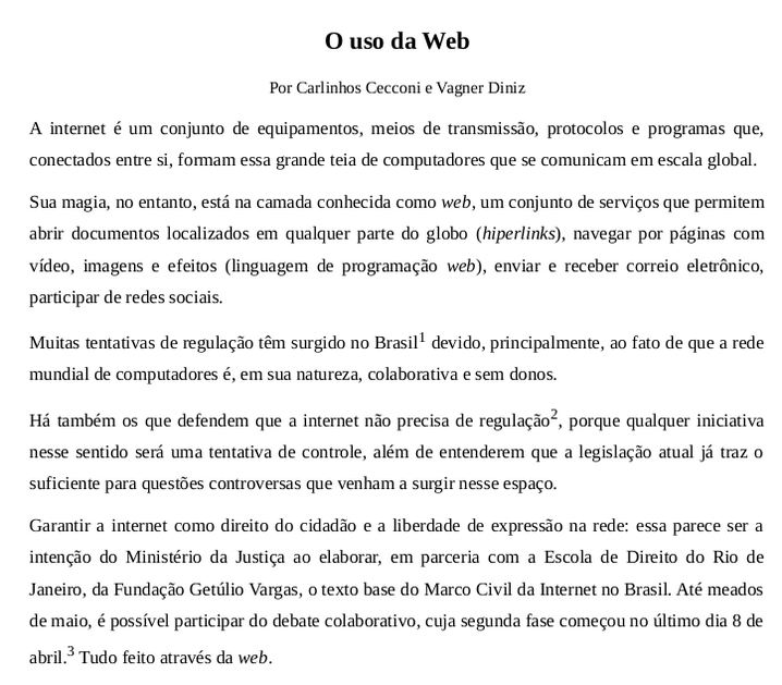 Folha de rosto do artigo